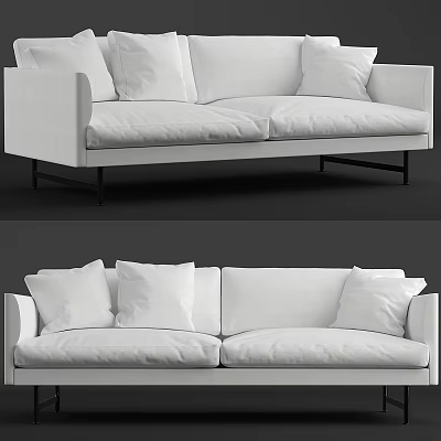 Modern White Two Seater Sofa With Soft Cushions And Metal Legs 3d model