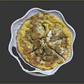 Sliced Omelette With Fresh Green Vegetables On White Plate Dark Background