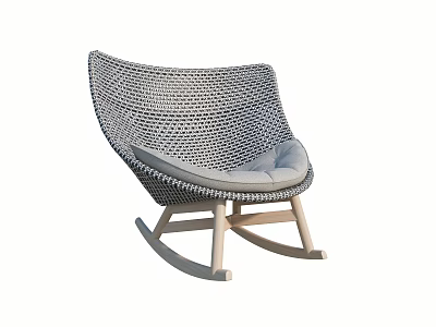 Gray Woven Rocking Chair With Light Wooden Frame and Soft Gray Cushion 3d model