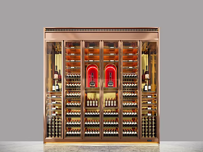 Elegant Wine Cabinet With Glass Doors And Copper Metal Frame For Multi Layer Wine Storage 3d model