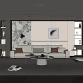 Modern Living Room Interior Design With Beige Sofa Multicolored Cushions And Feather Painting
