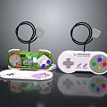 Retro Electronic Gaming Controllers With Exposed Circuit Board And White Green Purple Design