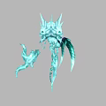 Icy Blue Game and Movie Character With Skull Head Spiked Decorations and Crystal Structure