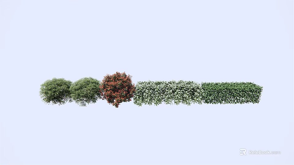 Various Types Of Garden Shrubs With Green And Red Foliage For Landscaping 3d model 