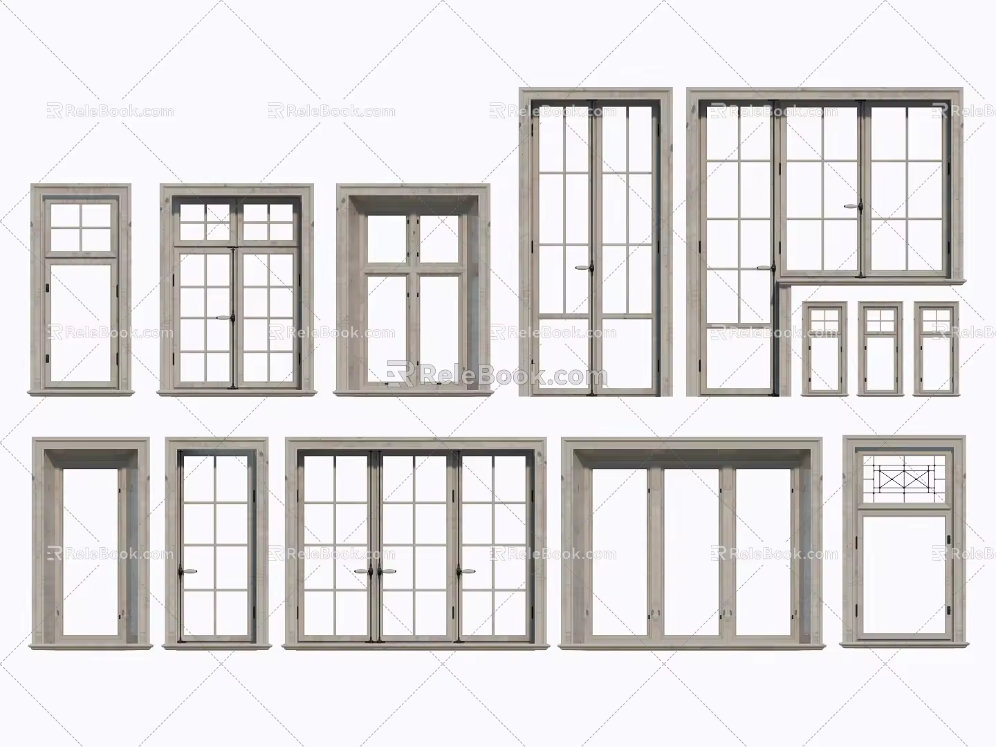 Modern Architecture Doors and Windows Double-fenestration Three-fenestration Single-door Swing Window Single-fenestration Stone Window 3d model