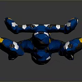 Futuristic Cosmic Spaceship With Blue Yellow White Sleek Interstellar Design