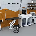 Modern Dryer Interior With Shelves Workbench And Cat Themed Wall Decor 3d model