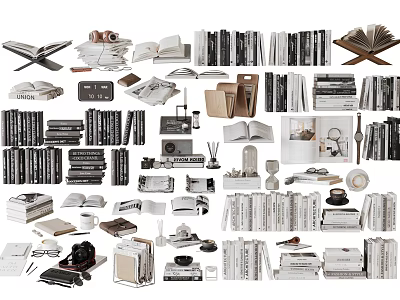 Collection Of Stacked Books And Open Magazines In Home Library 3d model