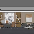 Modern Office Interior Design With Office Desk Chairs Sofa Area And Decorative Painting