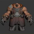 Strong Muscular Man In Orange Red Outfit With Leather And Metal Armor
