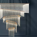 Modern Crystal Chandelier With Multi Layered Metal Frame Transparent Crystal Panels Hanging On Dark Wall