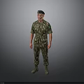 Military Soldier In Camouflage Uniform With Beret Standing Pose And Green Boots