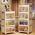 White Multi Layer Storage Cabinets With Mickey Mouse Doll Books And Toys In Living Room
