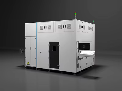 Industrial White Equipment Machine With Control Panels Indicator Lights And Warning Sign 3d model