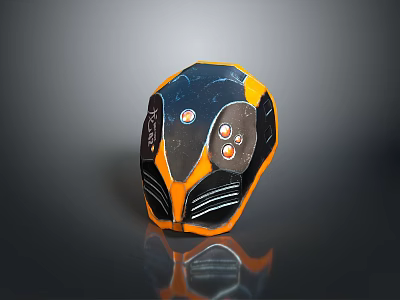 Orange And Black Futuristic Weapon Featuring Metallic Surface Circular Details And Reflective Finish 3d model