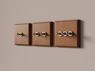 Three Brown Wooden Decorative Panels With Metal Knobs Mounted On Wall 3d model