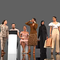 Group of Diverse People in Various Poses Interacting Using Tablet Talking on Phone Holding Shopping Bags