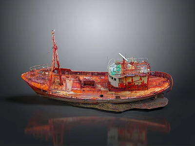 Old Rusted Orange Red Ship with Weathered Structure as Water Transport 3d model