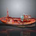 Old Rusted Orange Red Ship with Weathered Structure as Water Transport
