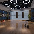 Modern Fitness Gym Interior With Exercise Bikes And Dynamic Lighting Setup 3d model