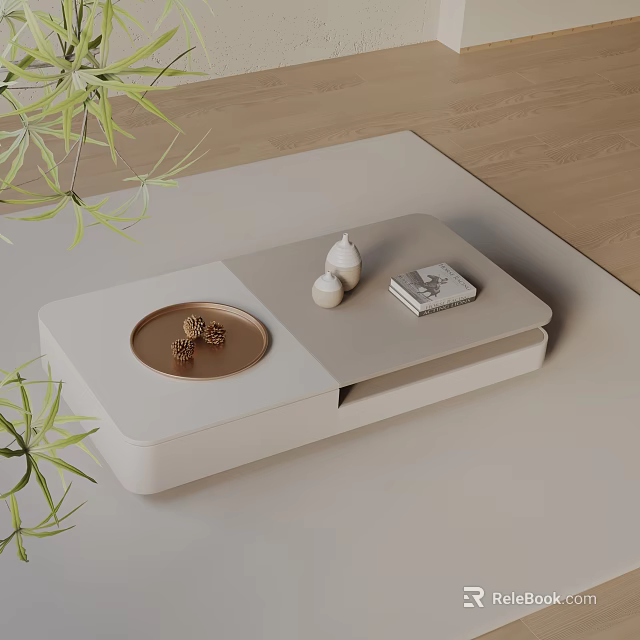 Modern Living Room Sofa Coffee Table Set With Light Colored Design And Decorative Items 3d model