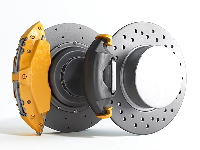 High Quality Car Brake Discs And Yellow Pads With Drilled Holes 3d model