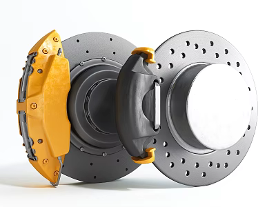 High Quality Car Brake Discs And Yellow Pads With Drilled Holes 3d model