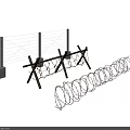Security Fencing Construction Components With Metal Posts Barbed Wire And Concrete Base 3d model
