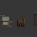 Vintage Furniture Collection With Striped Sofa Bookshelf Coffee Table And Cabinet