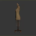 Brown Dress Form With Wooden Base And Metal Stand For Sewing And Clothing Design