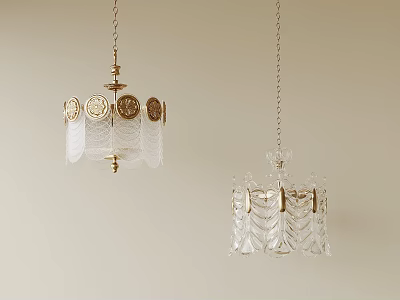 Two Elegant Chandeliers With Gold Accents White Lace Like Glass And Crystal Details 3d model