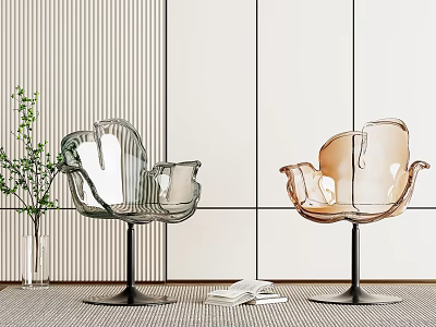 Modern Transparent Dining Chairs With Curved Design Green And Orange Colors 3d model