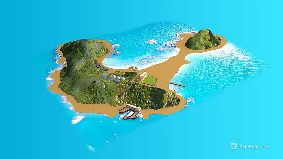 Stunning Private Tropical Island Landscape With Lush Green Hills Sandy Beaches And Clear Blue Ocean 3d model 