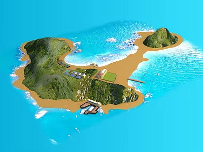 Stunning Private Tropical Island Landscape With Lush Green Hills Sandy Beaches And Clear Blue Ocean 3d model
