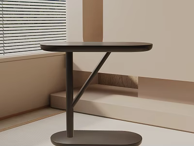 Minimalist Round Top Side Table with Black Metal Frame in Modern Indoor Scene 3d model