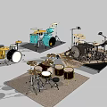Colorful Drum Sets With Different Styles Cymbals Stands And Music Instruments