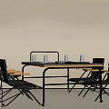 Modern Dining Table Set With Wooden Tabletop Metal Legs And Black Chairs With White Cups
