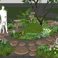 Outdoor Children's Play Area With Stone Path Green Plants And Family Interaction