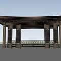 Traditional Chinese Garden Pavilion With Curved Roof Carved Details And Wooden Bench