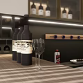 Modern White Sideboard With Glass Door Wine Rack Bar Counter And Brown Bar Stools