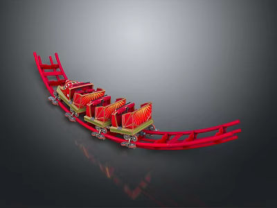 Vibrant Red Roller Coaster Track With Decorative Cars On Metallic Rails 3d model