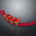 Vibrant Red Roller Coaster Track With Decorative Cars On Metallic Rails