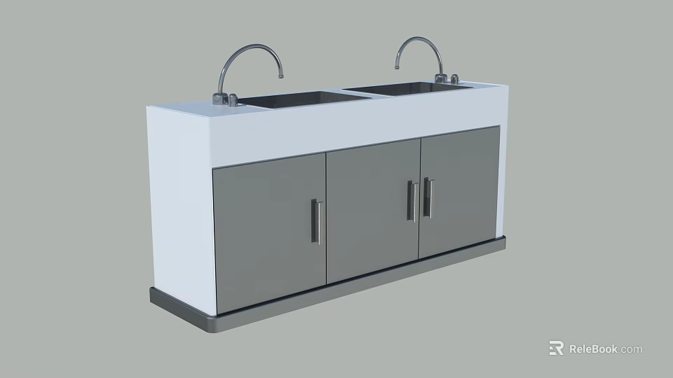 Modern Bathroom Vanity With Double Sinks Faucets White And Gray Storage Cabinets 3d model 