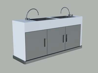 Modern Bathroom Vanity With Double Sinks Faucets White And Gray Storage Cabinets 3d model