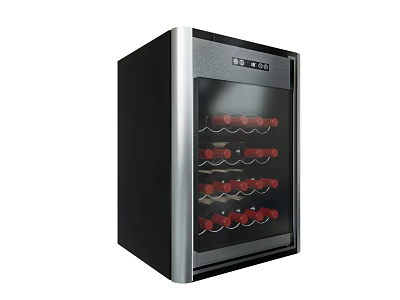 Black and Silver Wine Refrigerator with Glass Door and Multiple Shelves for Wine Bottles 3d model