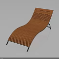 Orange Modern Lounge Chair Featuring Wooden Slats And Black Metal Frame