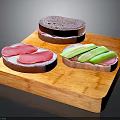 Fresh Sandwich with Sliced Bread Ham and Cucumber on Wooden Cutting Board