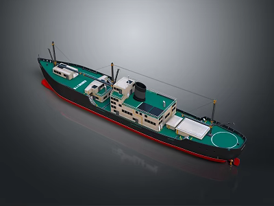 Detailed 3D Model of Cargo Ship With Black Green Hull Red Bottom and Deck Cabin 3d model