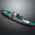 Detailed 3D Model of Cargo Ship With Black Green Hull Red Bottom and Deck Cabin