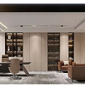 Modern Luxury Sales Office Interior Design With Warm Wood Paneling And Illuminated Display Shelves